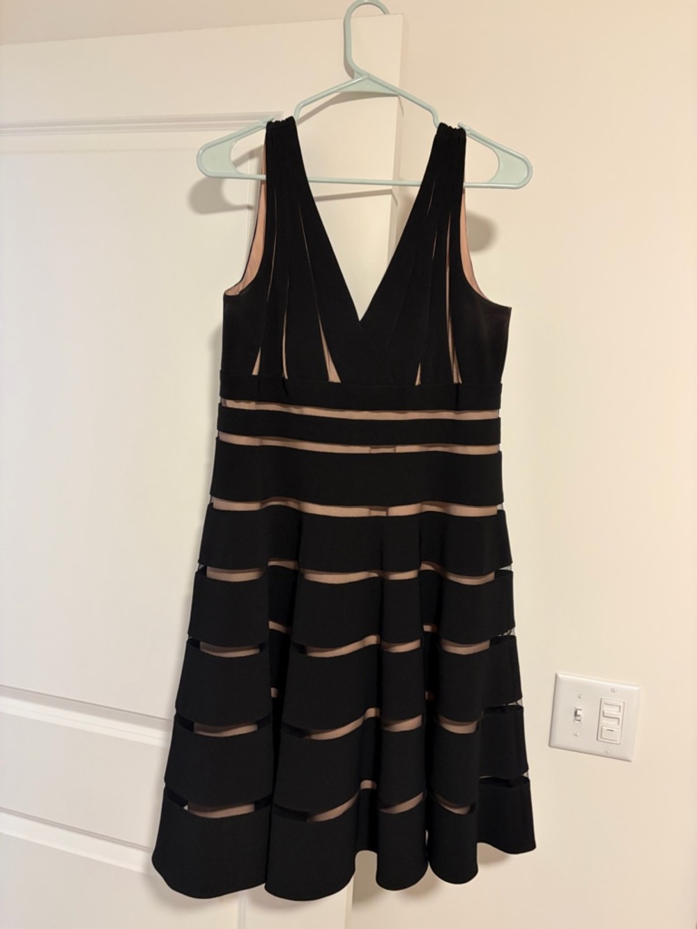 JS Collections Black Dress with Nude Inset Bands